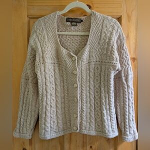 Inis Crafts Made In Ireland Merino Wool Cream Cable Knit Sweater  Medium